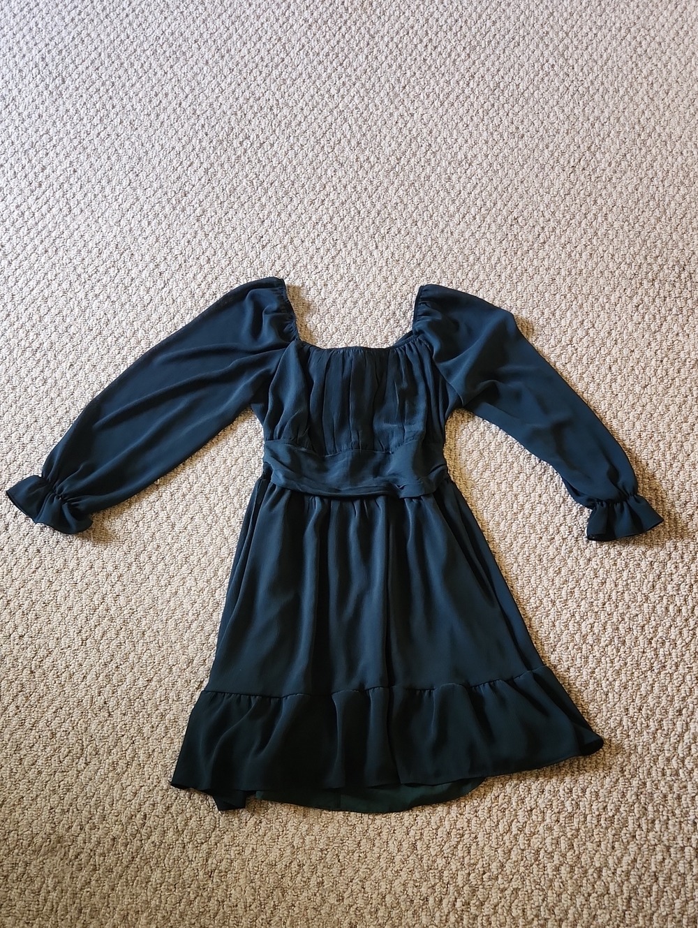 Women's Long Sleeve Peasant Dress in Dark Green
